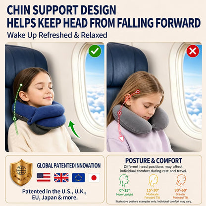 Travel Neck Pillows for Airplanes, Memory Foam 360° Head Support Sleep for Long Flight, Skin-Friendly & Breathable, Kit with Eye Mask, Earplugs and Storage Bag (Adult, Grey, 90+ lbs)