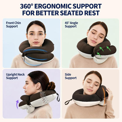 Travel Neck Pillows for Airplanes, Memory Foam 360° Head Support Sleep for Long Flight, Skin-Friendly & Breathable, Kit with Eye Mask, Earplugs and Storage Bag (Adult, Grey, 90+ lbs)