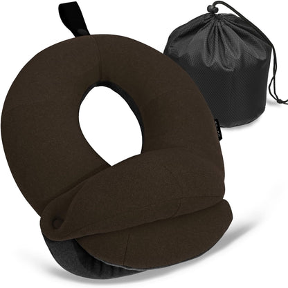 Travel Neck Pillows for Airplanes, Memory Foam 360° Head Support Sleep for Long Flight, Skin-Friendly & Breathable, Kit with Eye Mask, Earplugs and Storage Bag (Adult, Grey, 90+ lbs)