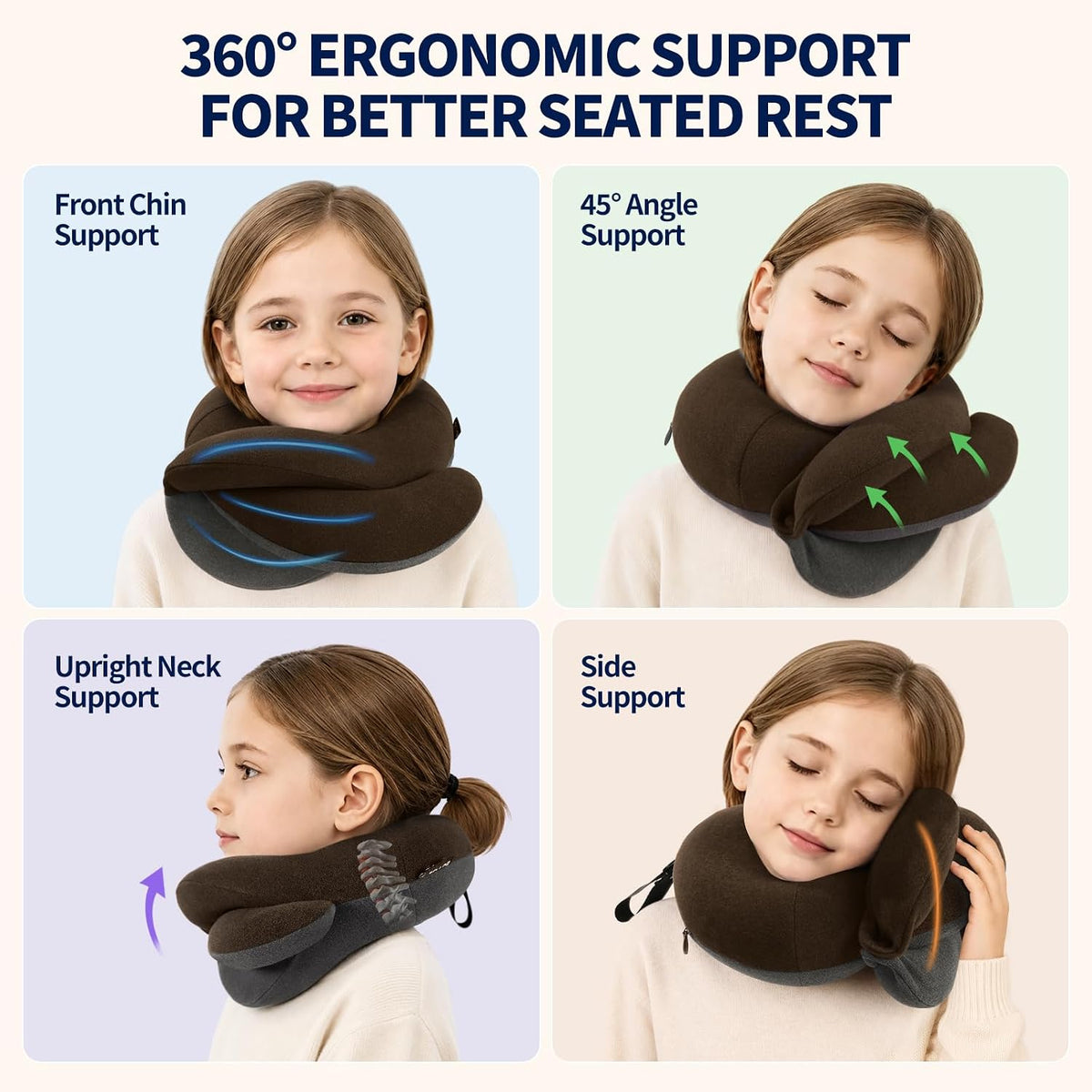 Travel Neck Pillows for Airplanes, Memory Foam 360° Head Support Sleep for Long Flight, Skin-Friendly & Breathable, Kit with Eye Mask, Earplugs and Storage Bag (Adult, Grey, 90+ lbs)