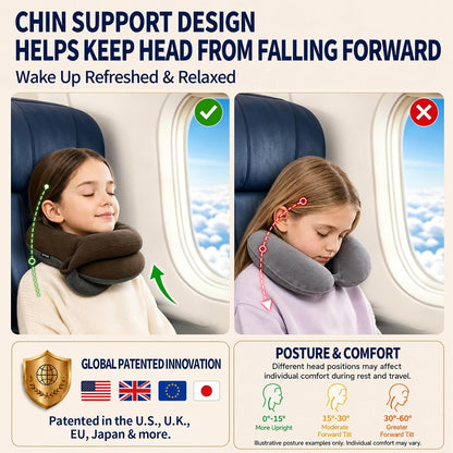 Travel Neck Pillows for Airplanes, Memory Foam 360° Head Support Sleep for Long Flight, Skin-Friendly & Breathable, Kit with Eye Mask, Earplugs and Storage Bag (Adult, Grey, 90+ lbs)