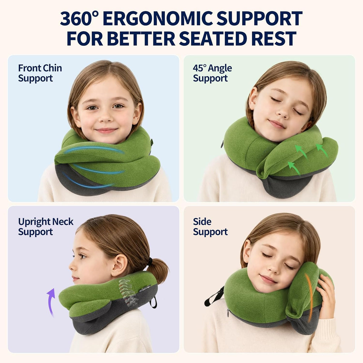Travel Neck Pillows for Airplanes, Memory Foam 360° Head Support Sleep for Long Flight, Skin-Friendly & Breathable, Kit with Eye Mask, Earplugs and Storage Bag (Adult, Grey, 90+ lbs)