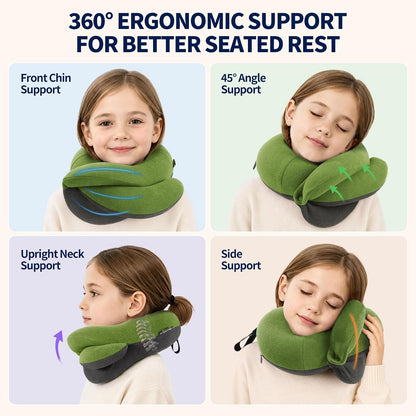 Travel Neck Pillows for Airplanes, Memory Foam 360° Head Support Sleep for Long Flight, Skin-Friendly & Breathable, Kit with Eye Mask, Earplugs and Storage Bag (Adult, Grey, 90+ lbs)