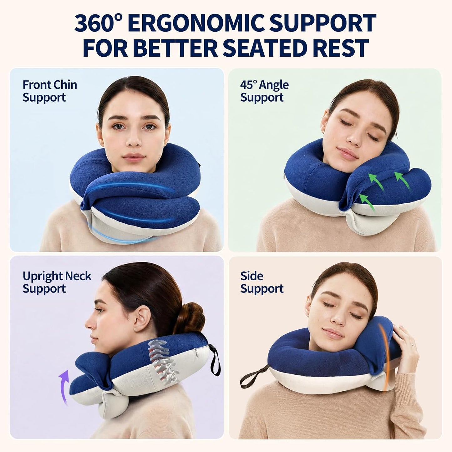Travel Neck Pillows for Airplanes, Memory Foam 360° Head Support Sleep for Long Flight, Skin-Friendly & Breathable, Kit with Eye Mask, Earplugs and Storage Bag (Adult, Grey, 90+ lbs)