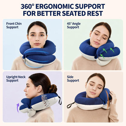 Travel Neck Pillows for Airplanes, Memory Foam 360° Head Support Sleep for Long Flight, Skin-Friendly & Breathable, Kit with Eye Mask, Earplugs and Storage Bag (Adult, Grey, 90+ lbs)
