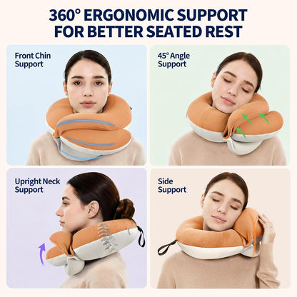 Travel Neck Pillows for Airplanes, Memory Foam 360° Head Support Sleep for Long Flight, Skin-Friendly & Breathable, Kit with Eye Mask, Earplugs and Storage Bag (Adult, Grey, 90+ lbs)