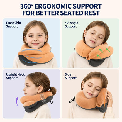 Travel Neck Pillows for Airplanes, Memory Foam 360° Head Support Sleep for Long Flight, Skin-Friendly & Breathable, Kit with Eye Mask, Earplugs and Storage Bag (Adult, Grey, 90+ lbs)