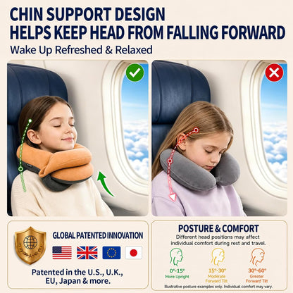 Travel Neck Pillows for Airplanes, Memory Foam 360° Head Support Sleep for Long Flight, Skin-Friendly & Breathable, Kit with Eye Mask, Earplugs and Storage Bag (Adult, Grey, 90+ lbs)