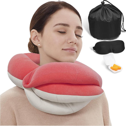 Travel Neck Pillows for Airplanes, Memory Foam 360° Head Support Sleep for Long Flight, Skin-Friendly & Breathable, Kit with Eye Mask, Earplugs and Storage Bag (Adult, Grey, 90+ lbs)