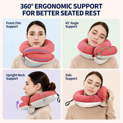 Travel Neck Pillows for Airplanes, Memory Foam 360° Head Support Sleep for Long Flight, Skin-Friendly & Breathable, Kit with Eye Mask, Earplugs and Storage Bag (Adult, Grey, 90+ lbs)