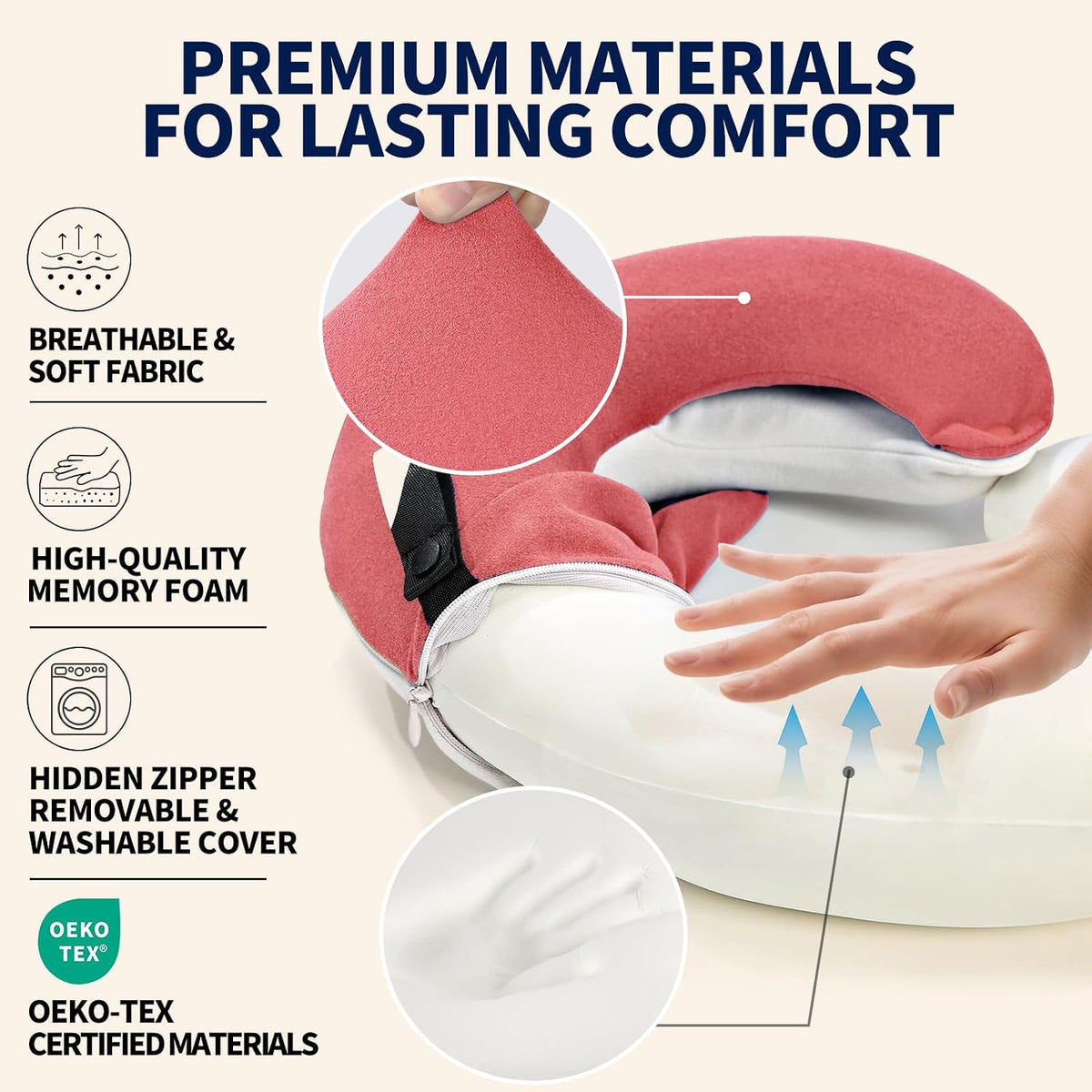 Travel Neck Pillows for Airplanes, Memory Foam 360° Head Support Sleep for Long Flight, Skin-Friendly & Breathable, Kit with Eye Mask, Earplugs and Storage Bag (Adult, Grey, 90+ lbs)