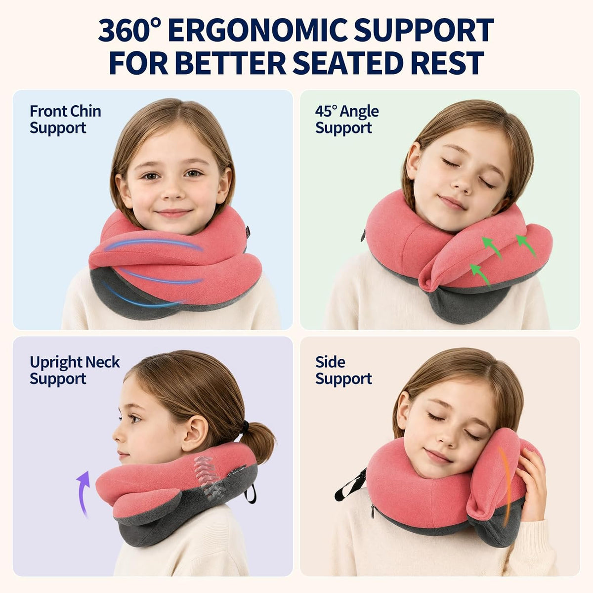 Travel Neck Pillows for Airplanes, Memory Foam 360° Head Support Sleep for Long Flight, Skin-Friendly & Breathable, Kit with Eye Mask, Earplugs and Storage Bag (Adult, Grey, 90+ lbs)