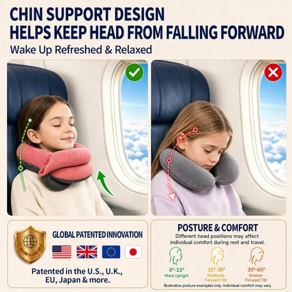 Travel Neck Pillows for Airplanes, Memory Foam 360° Head Support Sleep for Long Flight, Skin-Friendly & Breathable, Kit with Eye Mask, Earplugs and Storage Bag (Adult, Grey, 90+ lbs)