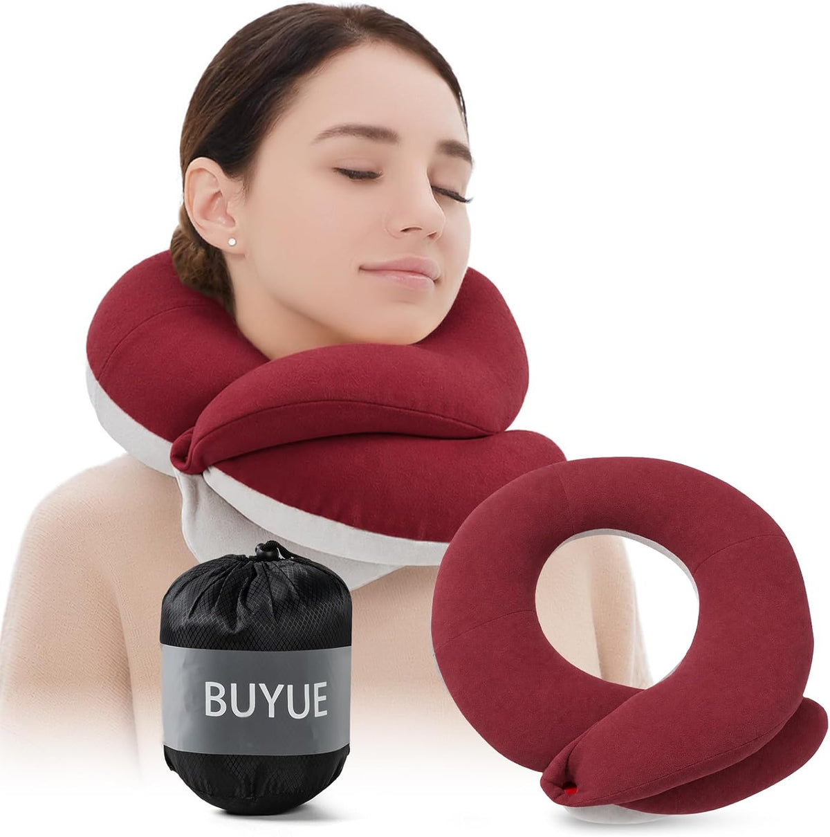 Travel Neck Pillows for Airplanes, Memory Foam 360° Head Support Sleep for Long Flight, Skin-Friendly & Breathable, Kit with Eye Mask, Earplugs and Storage Bag (Adult, Grey, 90+ lbs)