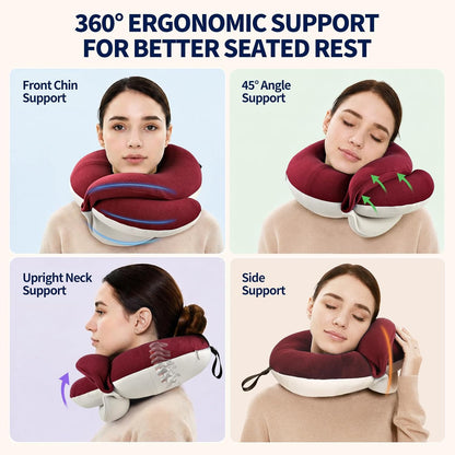 Travel Neck Pillows for Airplanes, Memory Foam 360° Head Support Sleep for Long Flight, Skin-Friendly & Breathable, Kit with Eye Mask, Earplugs and Storage Bag (Adult, Grey, 90+ lbs)