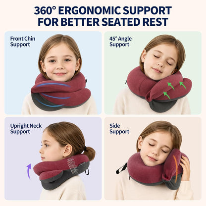 Travel Neck Pillows for Airplanes, Memory Foam 360° Head Support Sleep for Long Flight, Skin-Friendly & Breathable, Kit with Eye Mask, Earplugs and Storage Bag (Adult, Grey, 90+ lbs)