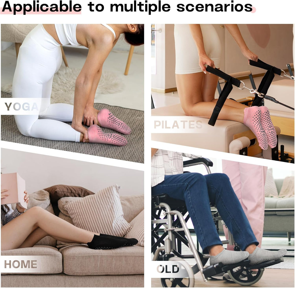 6 Pairs Pilates Grip Socks for Women, Non Slip Yoga Socks with Grips, Grippy Socks for Barre, and Hospital
