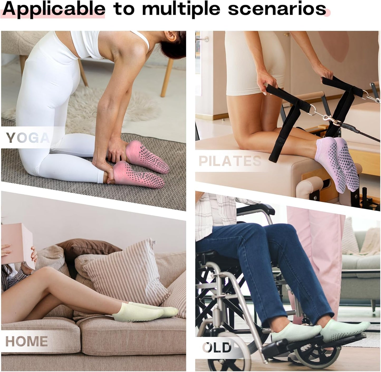 6 Pairs Pilates Grip Socks for Women, Non Slip Yoga Socks with Grips, Grippy Socks for Barre, and Hospital