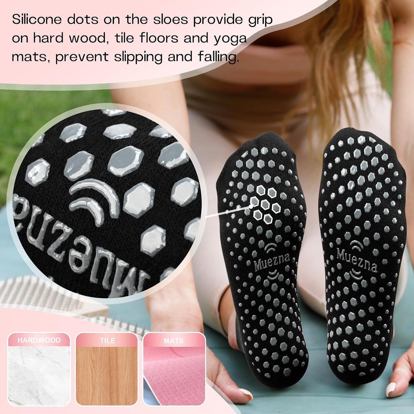 6 Pairs Pilates Grip Socks for Women, Non Slip Yoga Socks with Grips, Grippy Socks for Barre, and Hospital