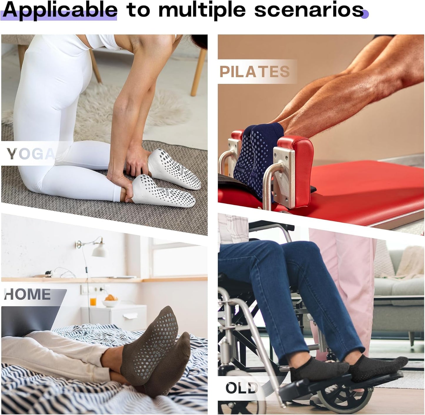 6 Pairs Pilates Grip Socks for Women, Non Slip Yoga Socks with Grips, Grippy Socks for Barre, and Hospital