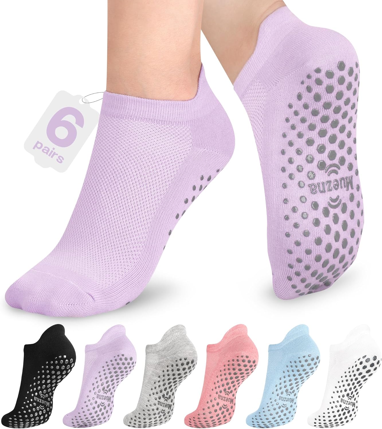 6 Pairs Pilates Grip Socks for Women, Non Slip Yoga Socks with Grips, Grippy Socks for Barre, and Hospital