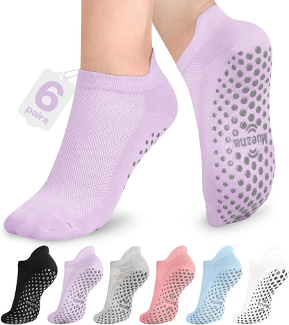 6 Pairs Pilates Grip Socks for Women, Non Slip Yoga Socks with Grips, Grippy Socks for Barre, and Hospital