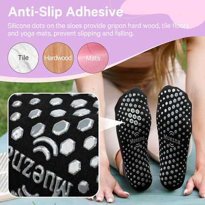 6 Pairs Pilates Grip Socks for Women, Non Slip Yoga Socks with Grips, Grippy Socks for Barre, and Hospital