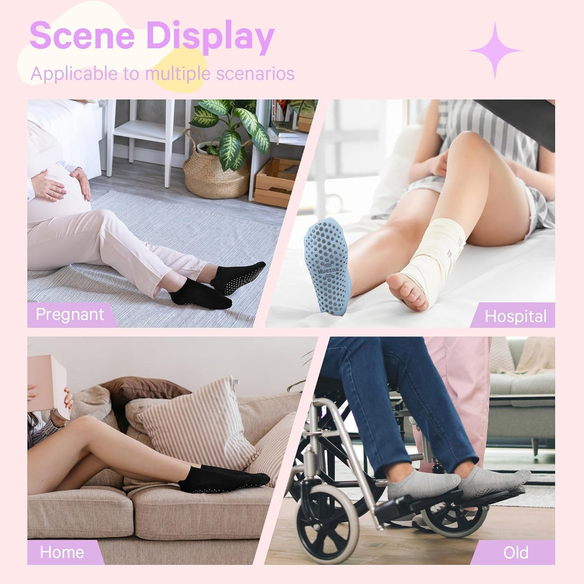 6 Pairs Pilates Grip Socks for Women, Non Slip Yoga Socks with Grips, Grippy Socks for Barre, and Hospital