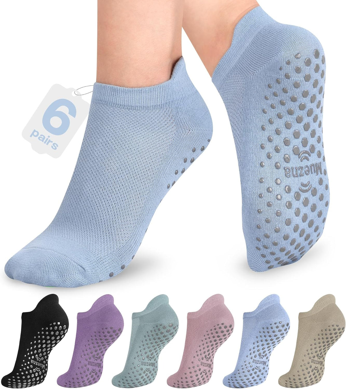 6 Pairs Pilates Grip Socks for Women, Non Slip Yoga Socks with Grips, Grippy Socks for Barre, and Hospital