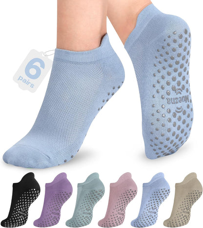 6 Pairs Pilates Grip Socks for Women, Non Slip Yoga Socks with Grips, Grippy Socks for Barre, and Hospital