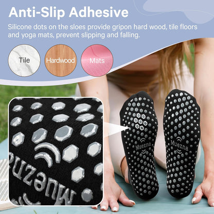 6 Pairs Pilates Grip Socks for Women, Non Slip Yoga Socks with Grips, Grippy Socks for Barre, and Hospital