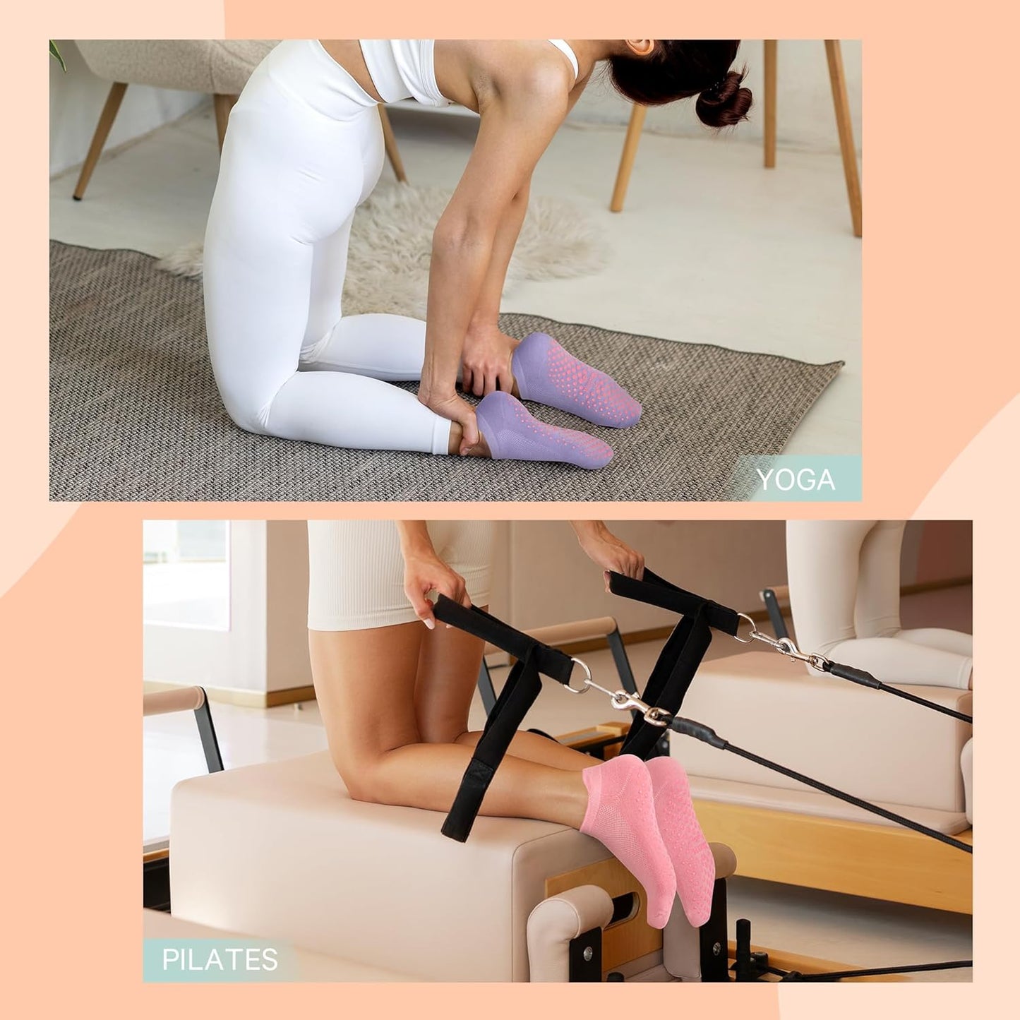 6 Pairs Pilates Grip Socks for Women, Non Slip Yoga Socks with Grips, Grippy Socks for Barre, and Hospital