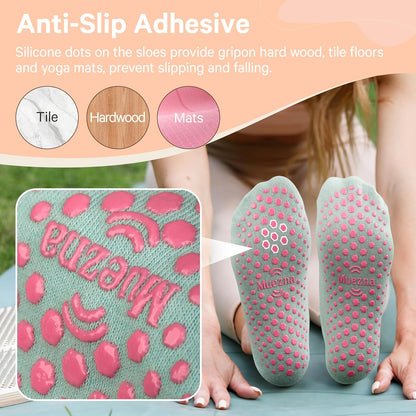 6 Pairs Pilates Grip Socks for Women, Non Slip Yoga Socks with Grips, Grippy Socks for Barre, and Hospital