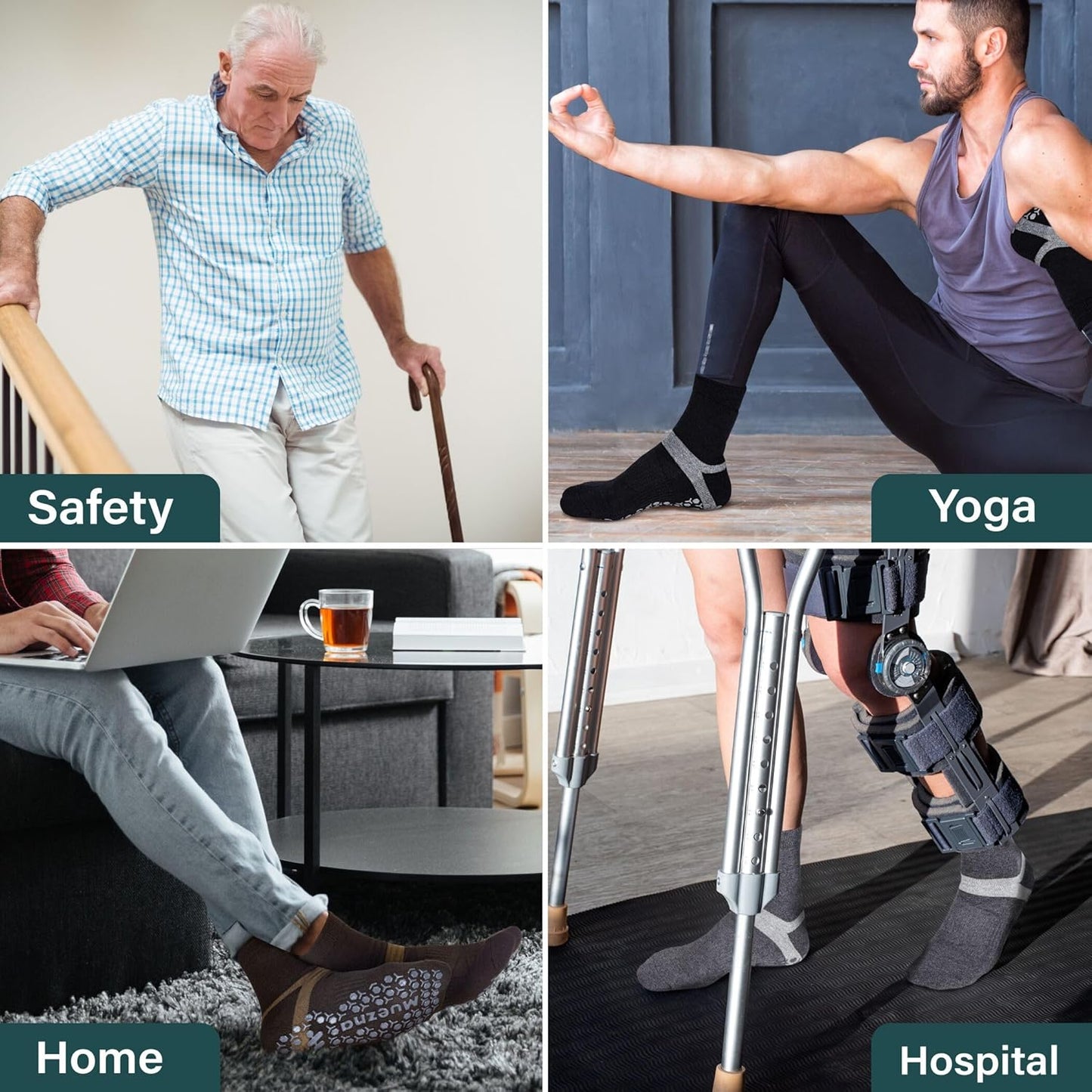 Men's Non-Slip Yoga Socks, Anti-Skid Pilates, Barre, Bikram Fitness Hospital Slipper Socks with Grips