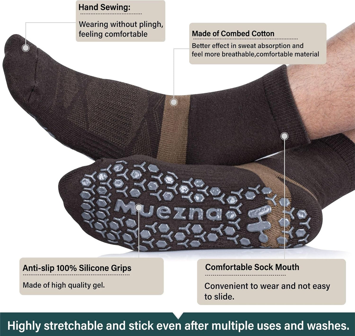 Men's Non-Slip Yoga Socks, Anti-Skid Pilates, Barre, Bikram Fitness Hospital Slipper Socks with Grips
