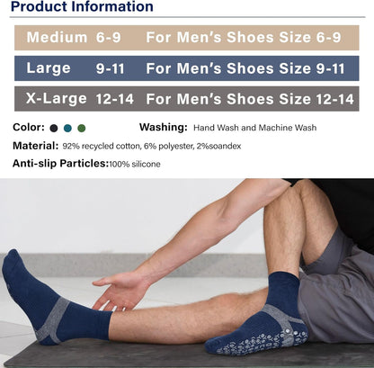 Men's Non-Slip Yoga Socks, Anti-Skid Pilates, Barre, Bikram Fitness Hospital Slipper Socks with Grips