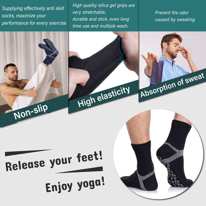 Men's Non-Slip Yoga Socks, Anti-Skid Pilates, Barre, Bikram Fitness Hospital Slipper Socks with Grips