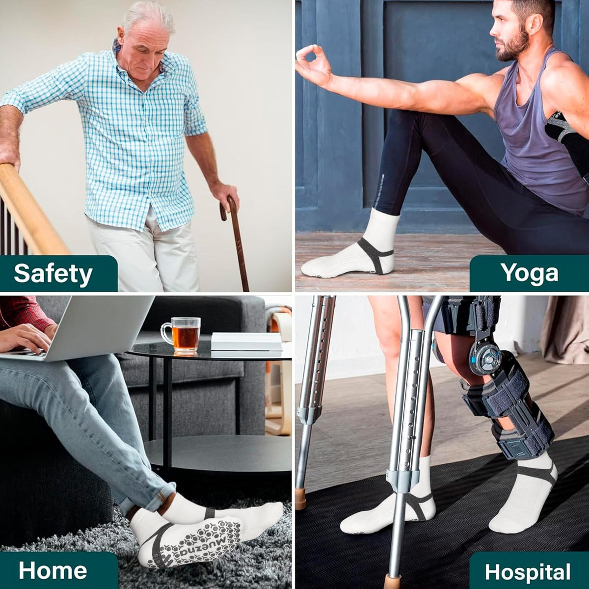 Men's Non-Slip Yoga Socks, Anti-Skid Pilates, Barre, Bikram Fitness Hospital Slipper Socks with Grips