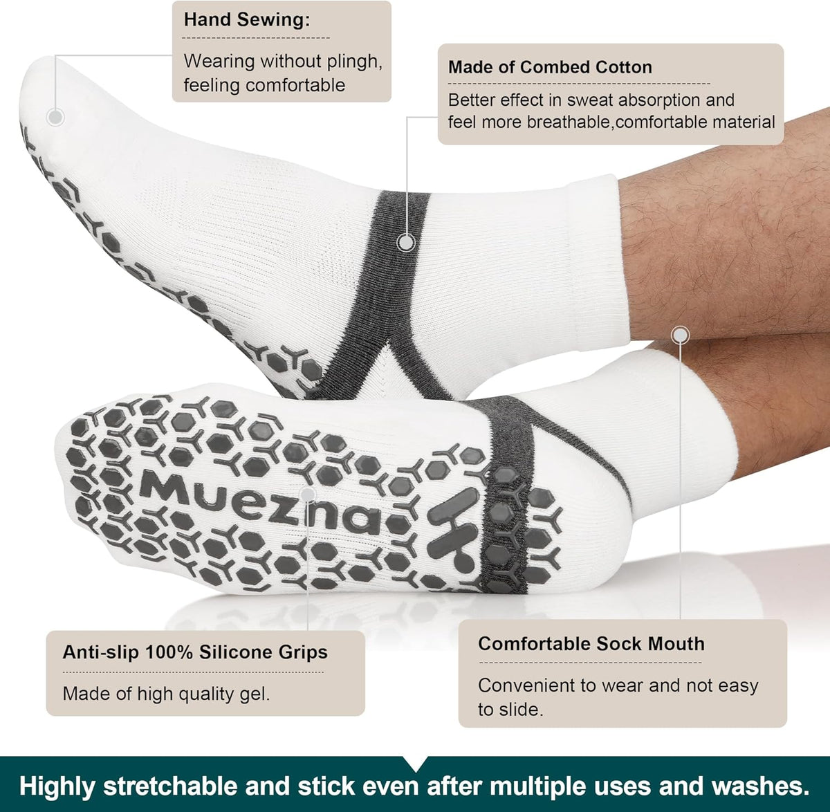 Men's Non-Slip Yoga Socks, Anti-Skid Pilates, Barre, Bikram Fitness Hospital Slipper Socks with Grips