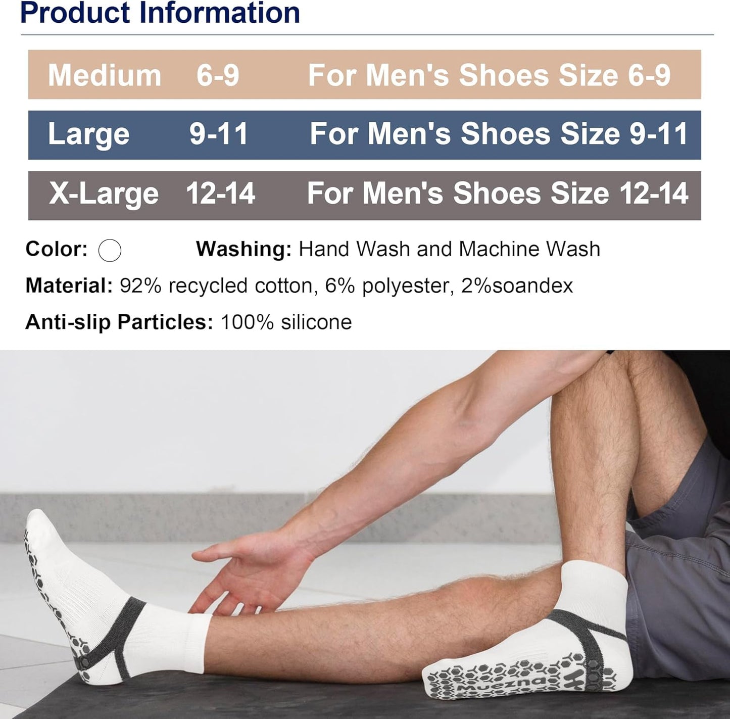 Men's Non-Slip Yoga Socks, Anti-Skid Pilates, Barre, Bikram Fitness Hospital Slipper Socks with Grips