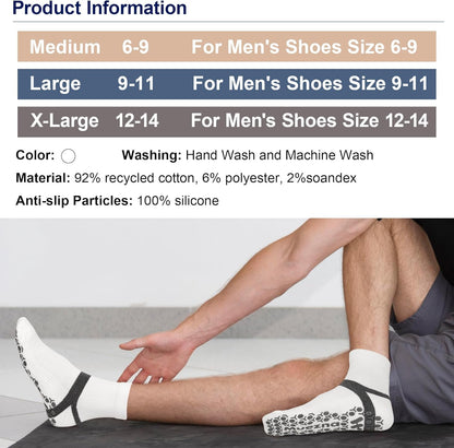 Men's Non-Slip Yoga Socks, Anti-Skid Pilates, Barre, Bikram Fitness Hospital Slipper Socks with Grips