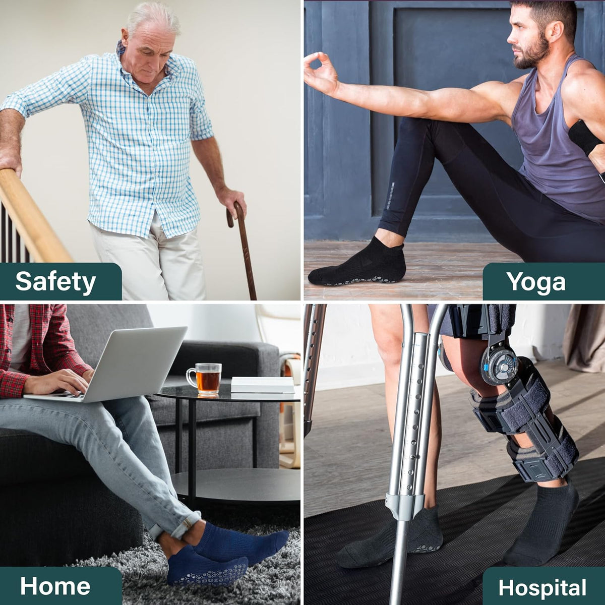 Men's Non-Slip Yoga Socks, Anti-Skid Pilates, Barre, Bikram Fitness Hospital Slipper Socks with Grips