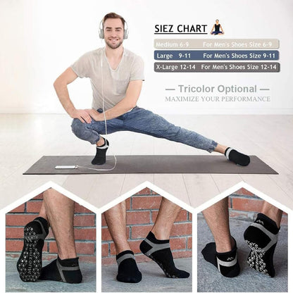 Men's Non-Slip Yoga Socks, Anti-Skid Pilates, Barre, Bikram Fitness Hospital Slipper Socks with Grips