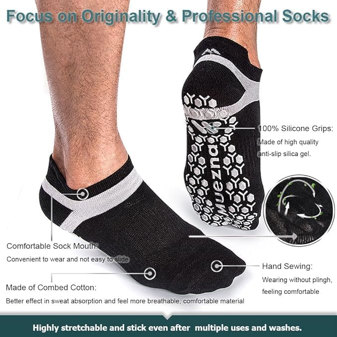Men's Non-Slip Yoga Socks, Anti-Skid Pilates, Barre, Bikram Fitness Hospital Slipper Socks with Grips