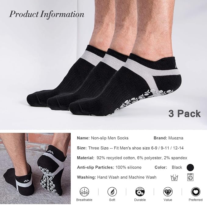 Men's Non-Slip Yoga Socks, Anti-Skid Pilates, Barre, Bikram Fitness Hospital Slipper Socks with Grips