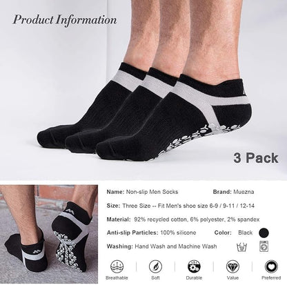Men's Non-Slip Yoga Socks, Anti-Skid Pilates, Barre, Bikram Fitness Hospital Slipper Socks with Grips