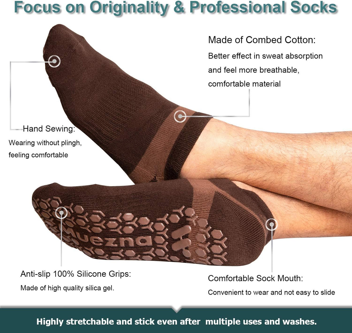 Men's Non-Slip Yoga Socks, Anti-Skid Pilates, Barre, Bikram Fitness Hospital Slipper Socks with Grips