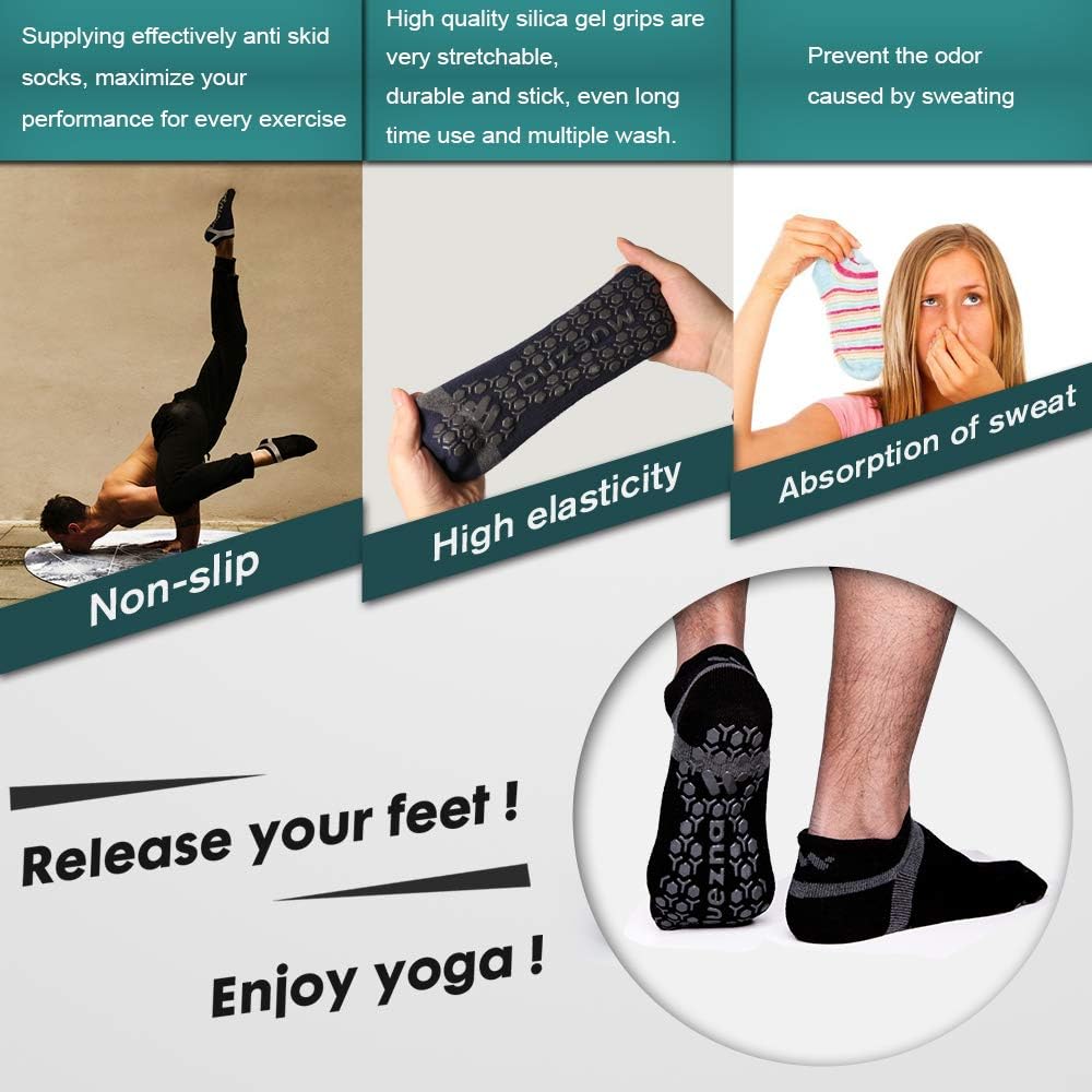 Men's Non-Slip Yoga Socks, Anti-Skid Pilates, Barre, Bikram Fitness Hospital Slipper Socks with Grips