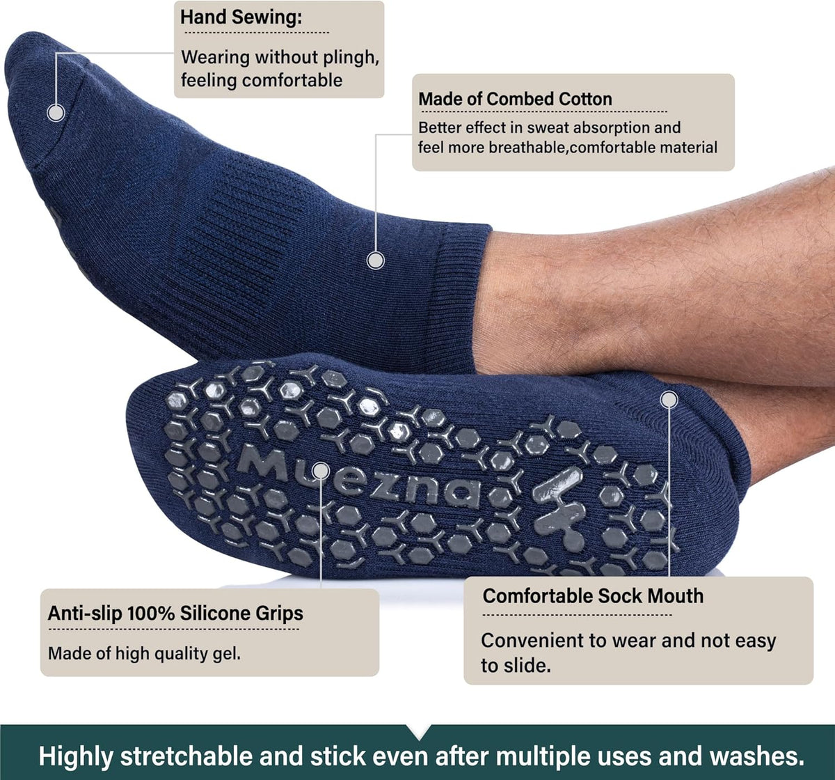 Men's Non-Slip Yoga Socks, Anti-Skid Pilates, Barre, Bikram Fitness Hospital Slipper Socks with Grips