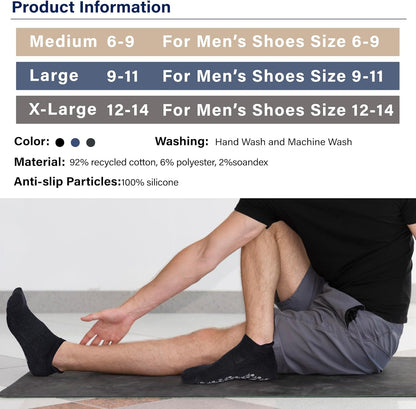 Men's Non-Slip Yoga Socks, Anti-Skid Pilates, Barre, Bikram Fitness Hospital Slipper Socks with Grips